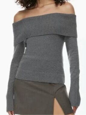 Sunday Best Topaz Off Shoulder Cashmere Blend Sweater Charcoal Gray NWT S